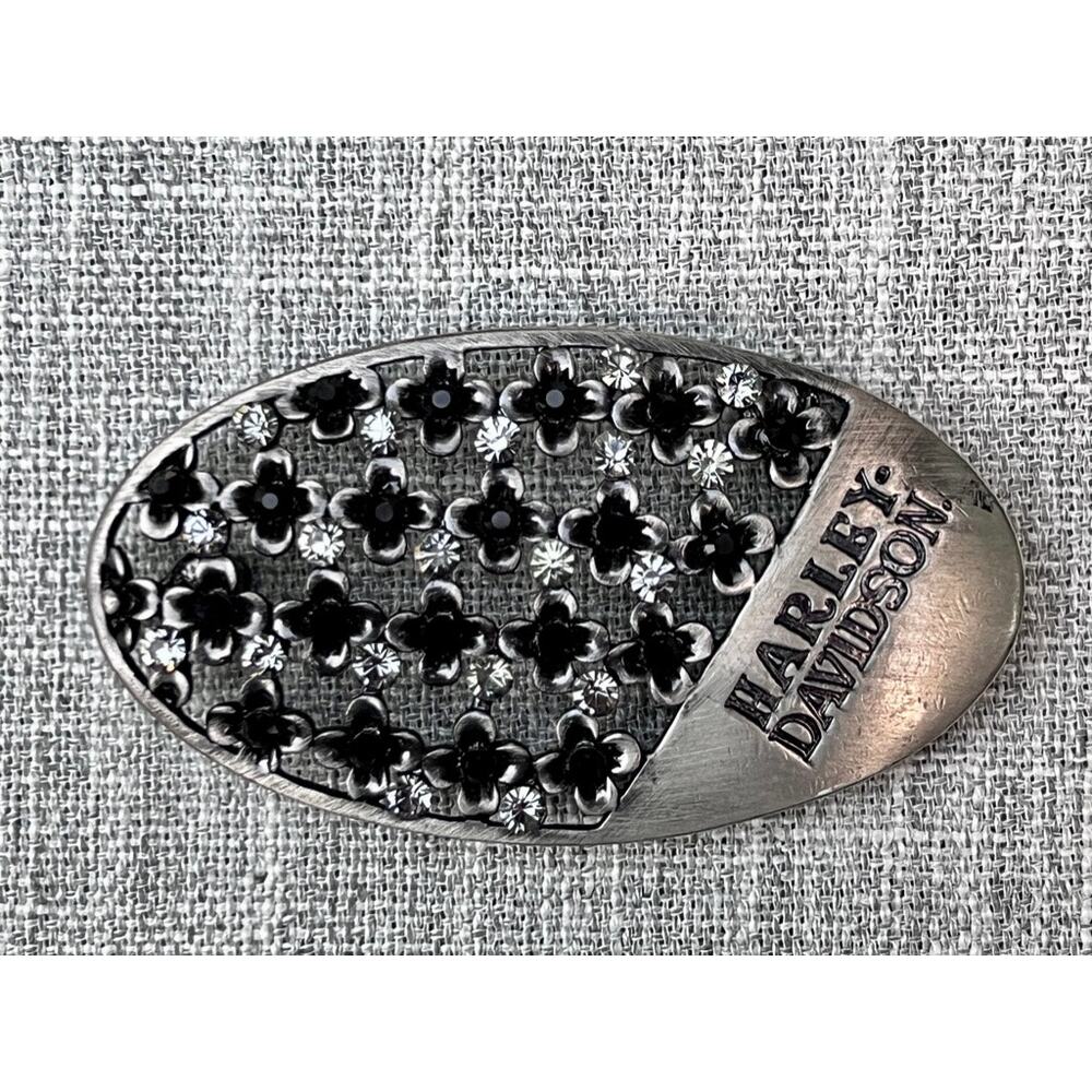Women's Harley Davidson Belt Buckle Bling Rhinestones Brushed Silvertone